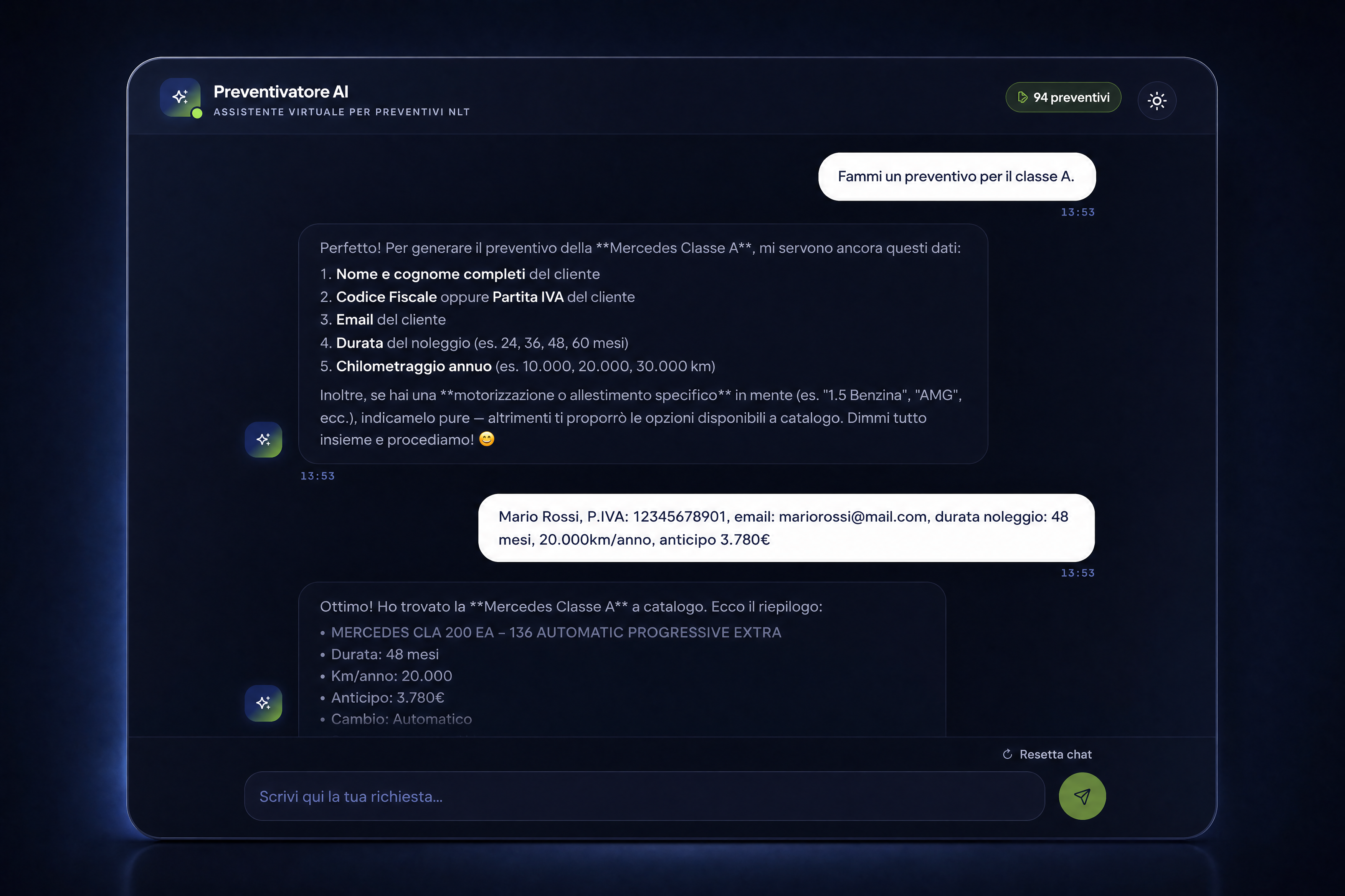 Commerciale NLT dialoga con agente AI ClickQuote per generare preventivo