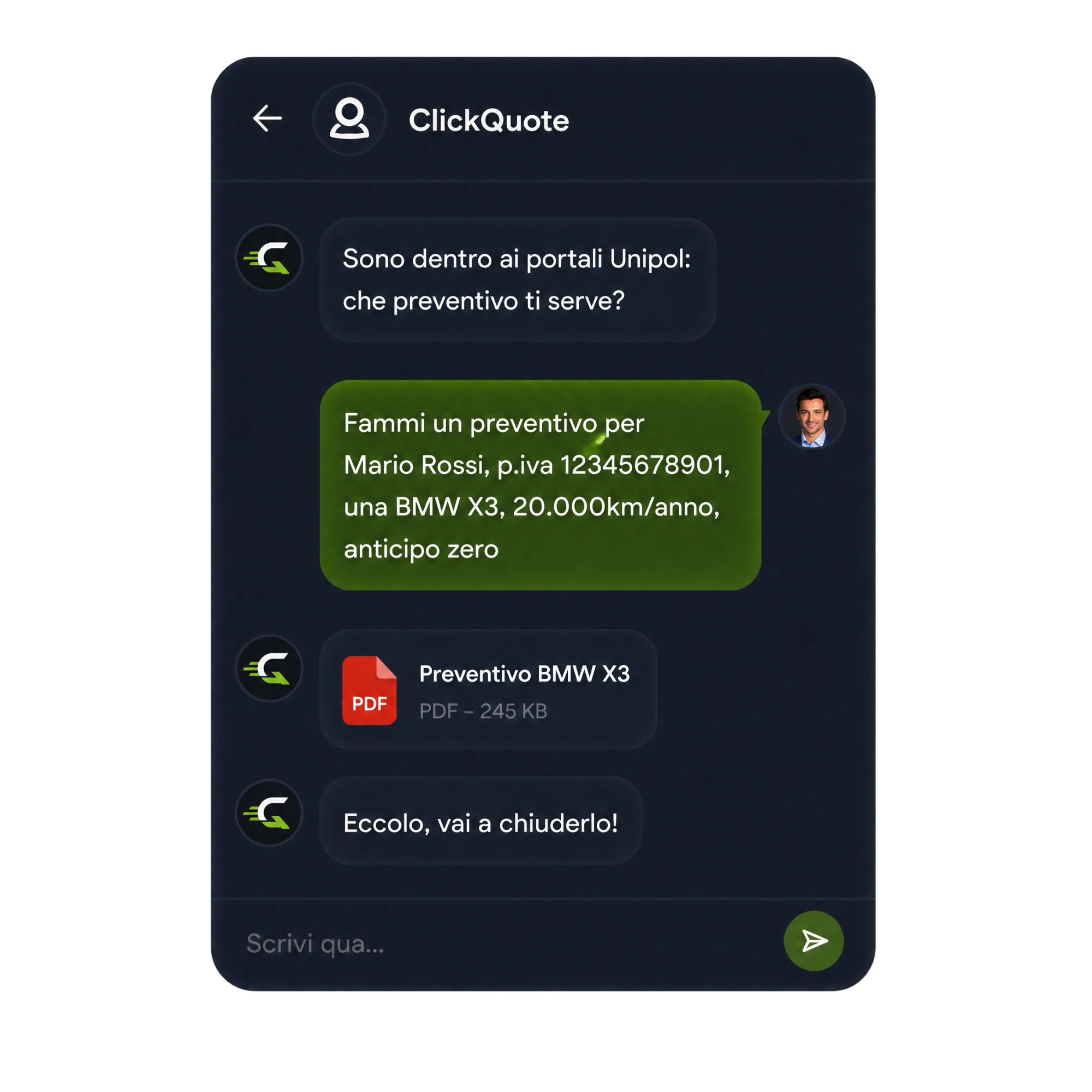 Preventivi NLT in 10 secondi con agente AI ClickQuote